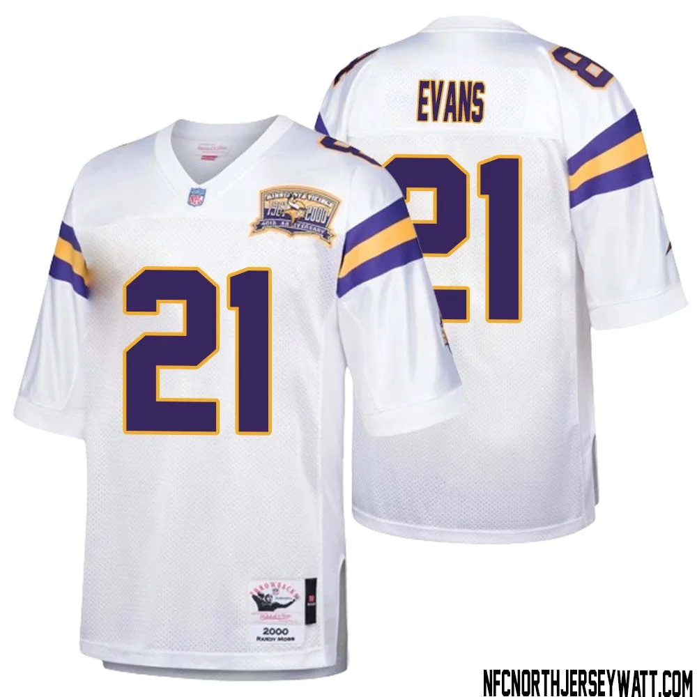Akayleb Evans No 21 Men Mitchell Ness White Minnesota Vikings Authentic Throwback Retired Player Jersey 1