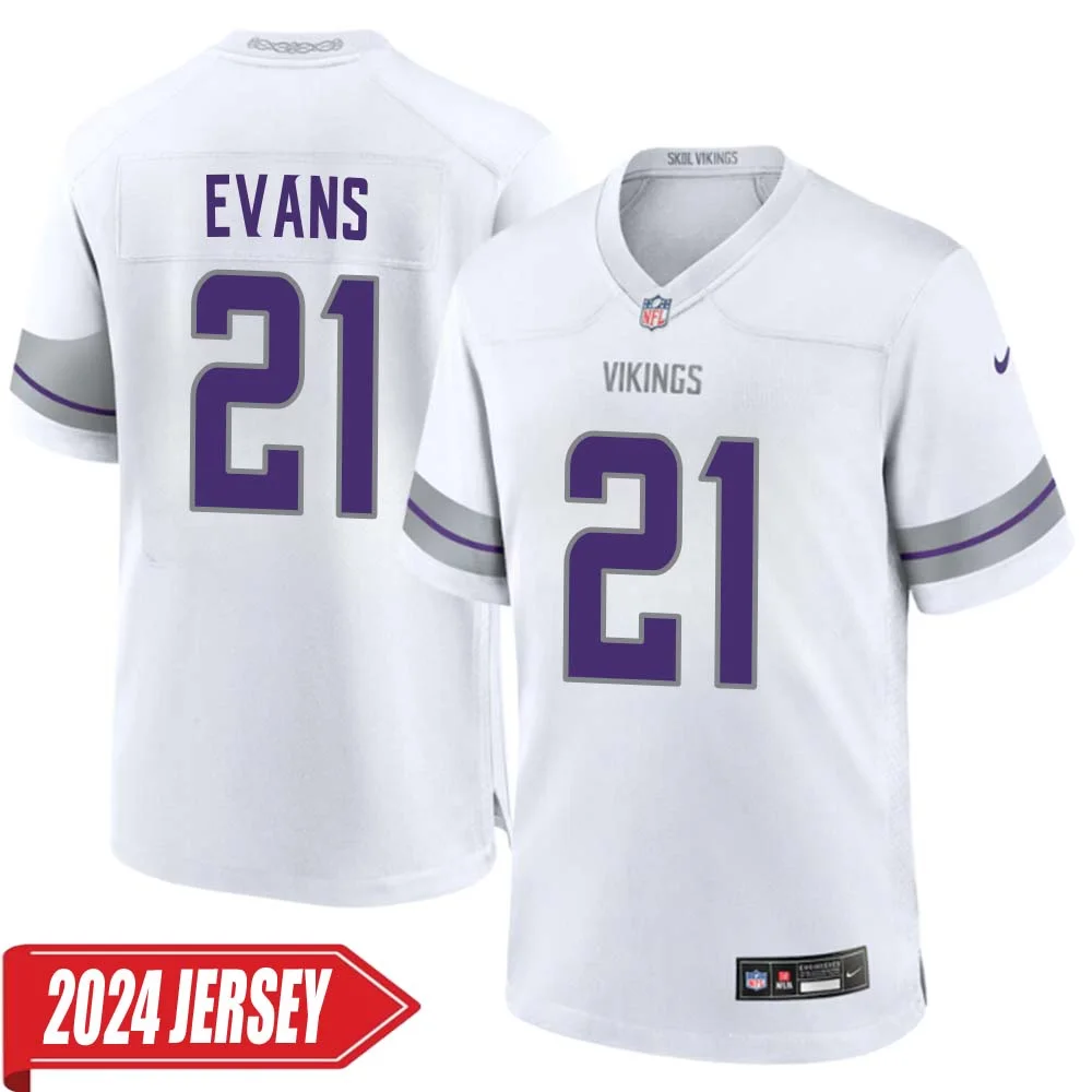 Akayleb Evans No 21 Men s Minnesota Vikings White Alternate Custom Game 2024 Jersey