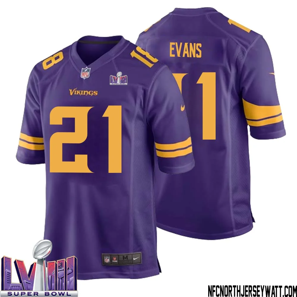 Akayleb Evans No 21 Minnesota Vikings Super Bowl LVIII Alternate Game Jersey Purple for Men 1