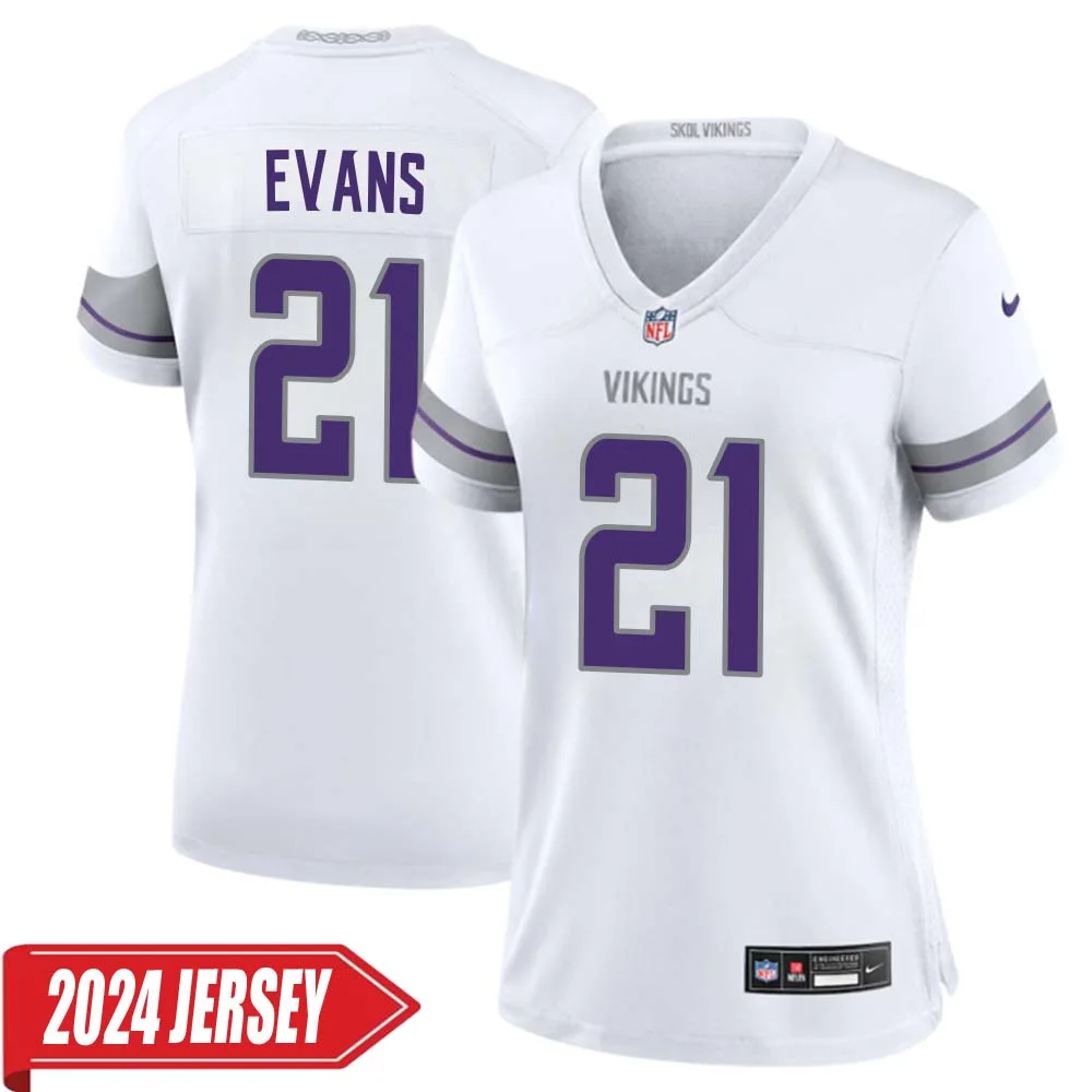 Akayleb Evans No 21 Woman s Minnesota Vikings White Alternate Custom Game 2024 Jersey
