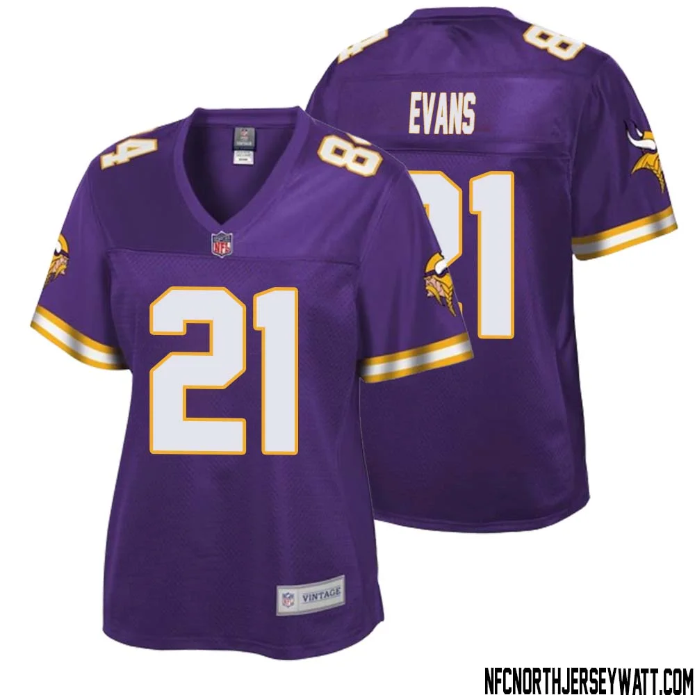 Akayleb Evans No 21 Women NFL Pro Line Purple Minnesota Vikings Retired Player Replica Jersey 1