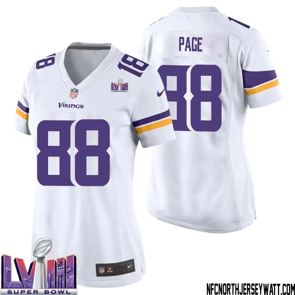 Alan Page No 88 Minnesota Vikings Super Bowl LVIII Away Game Jersey White for Women