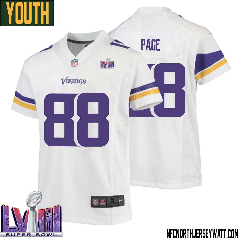 Alan Page No 88 Minnesota Vikings Super Bowl LVIII Away Game Jersey White for Youth 1