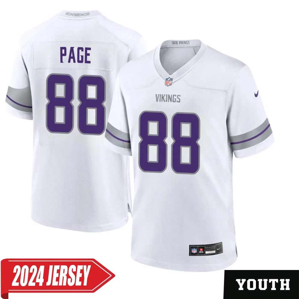 Alan Page No 88 Youth s Minnesota Vikings White Alternate Custom Game 2024 Jersey