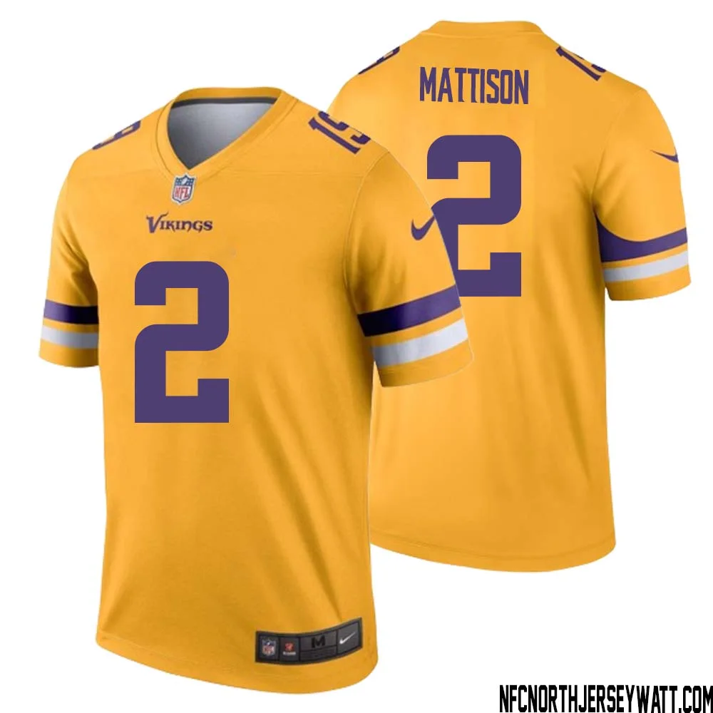Alexander Mattison No 2 Men Minnesota Vikings Gold Inverted Legend Jersey