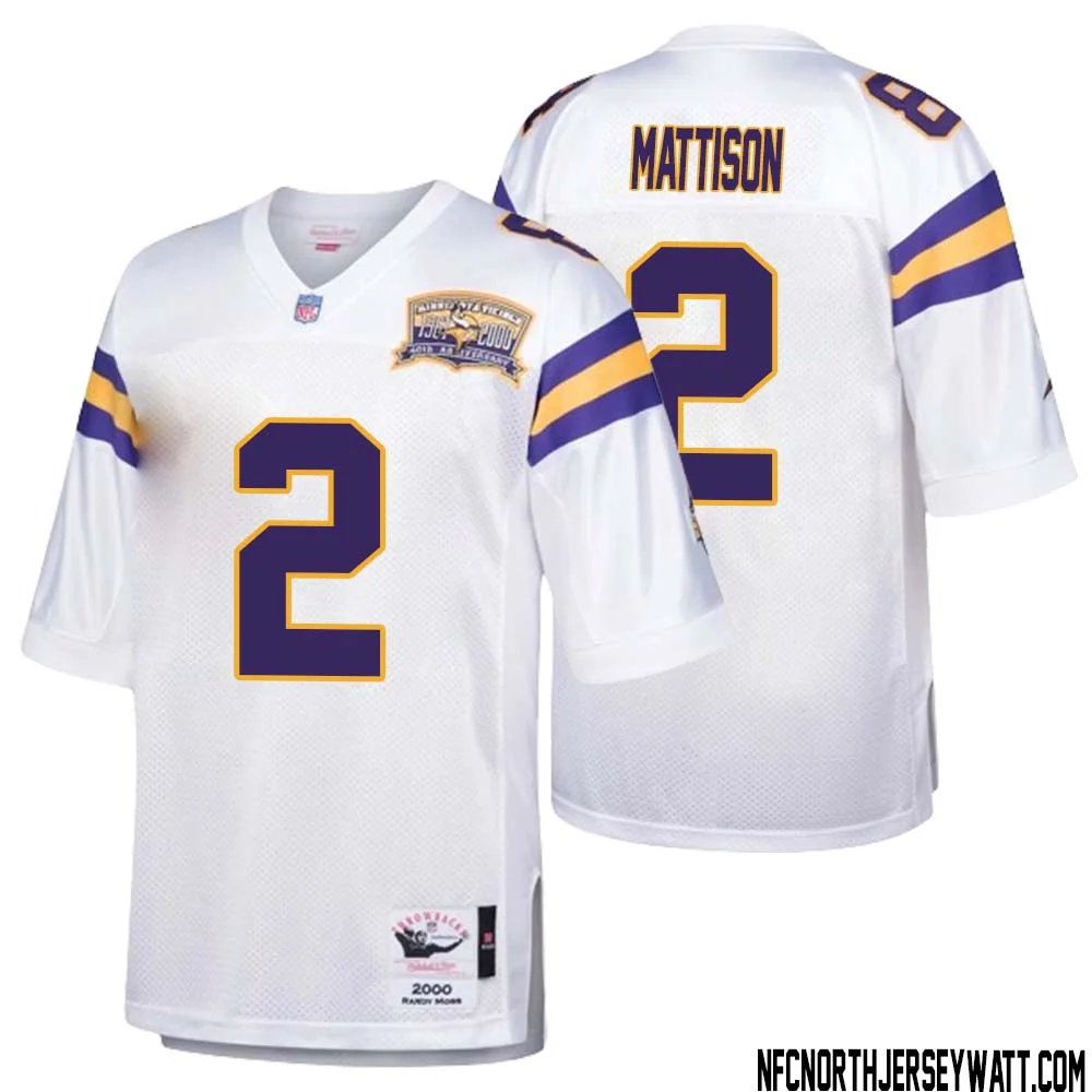 Alexander Mattison No 2 Men Mitchell Ness White Minnesota Vikings Authentic Throwback Retired Player Jersey 1