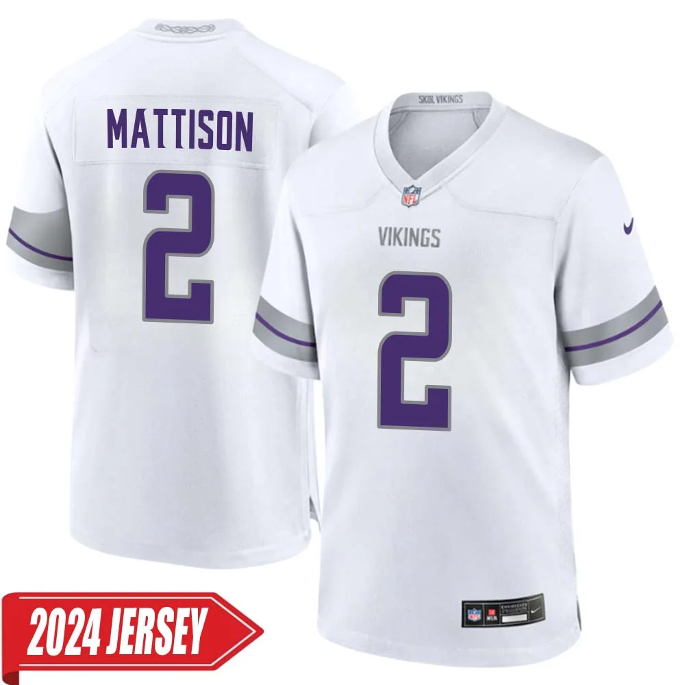 Alexander Mattison No 2 Men s Minnesota Vikings White Alternate Custom Game 2024 Jersey