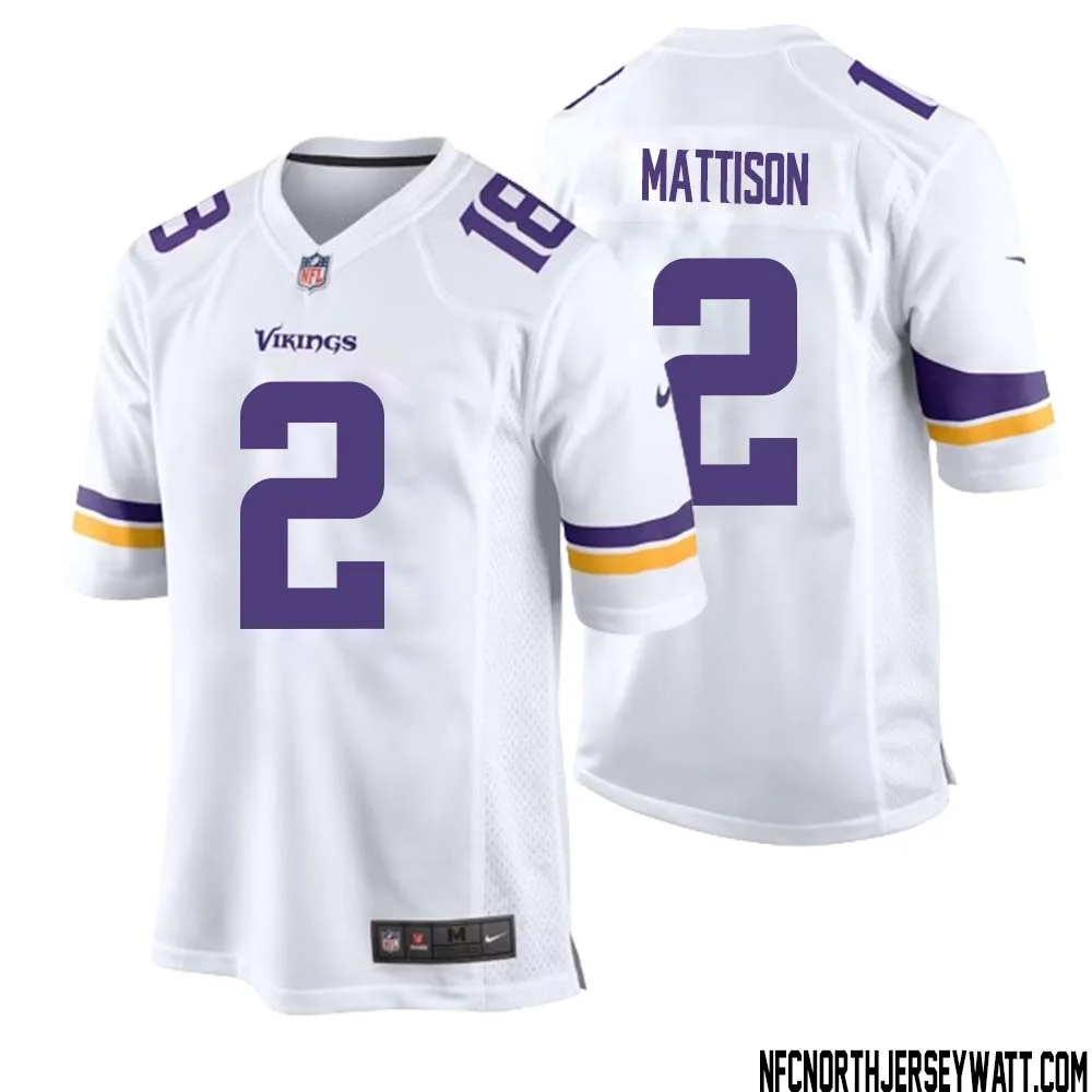 Alexander Mattison No 2 Men White Minnesota Vikings Game Player Away Jersey 1