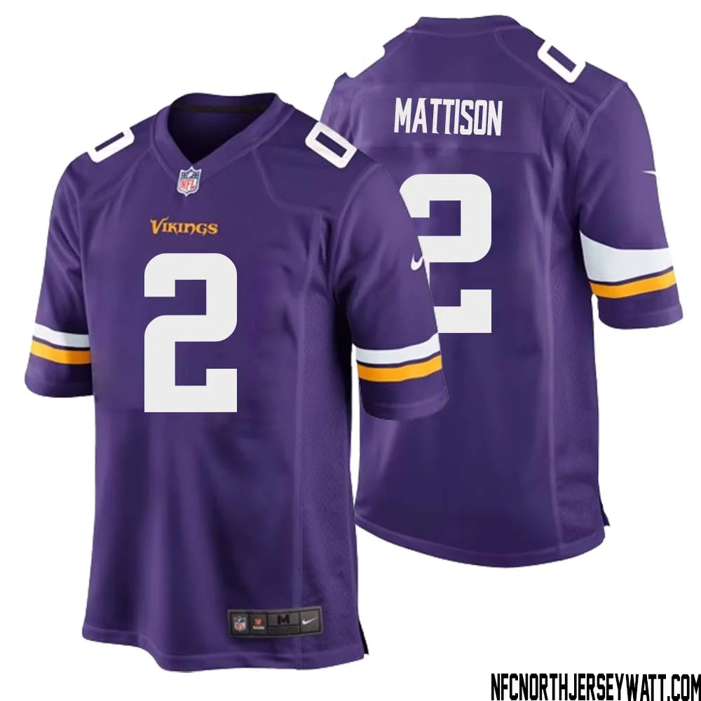 Alexander Mattison No 2 Minnesota Vikings Game Jersey Court Purple for Mens