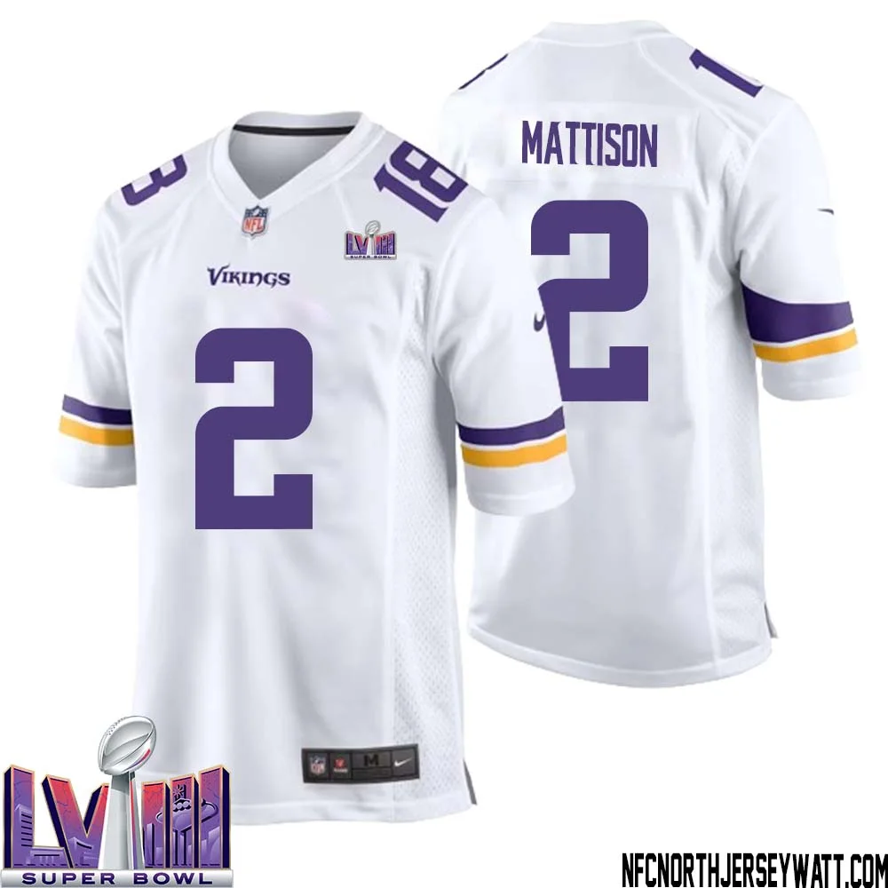 Alexander Mattison No 2 Minnesota Vikings Super Bowl LVIII Away Game Jersey White for Men