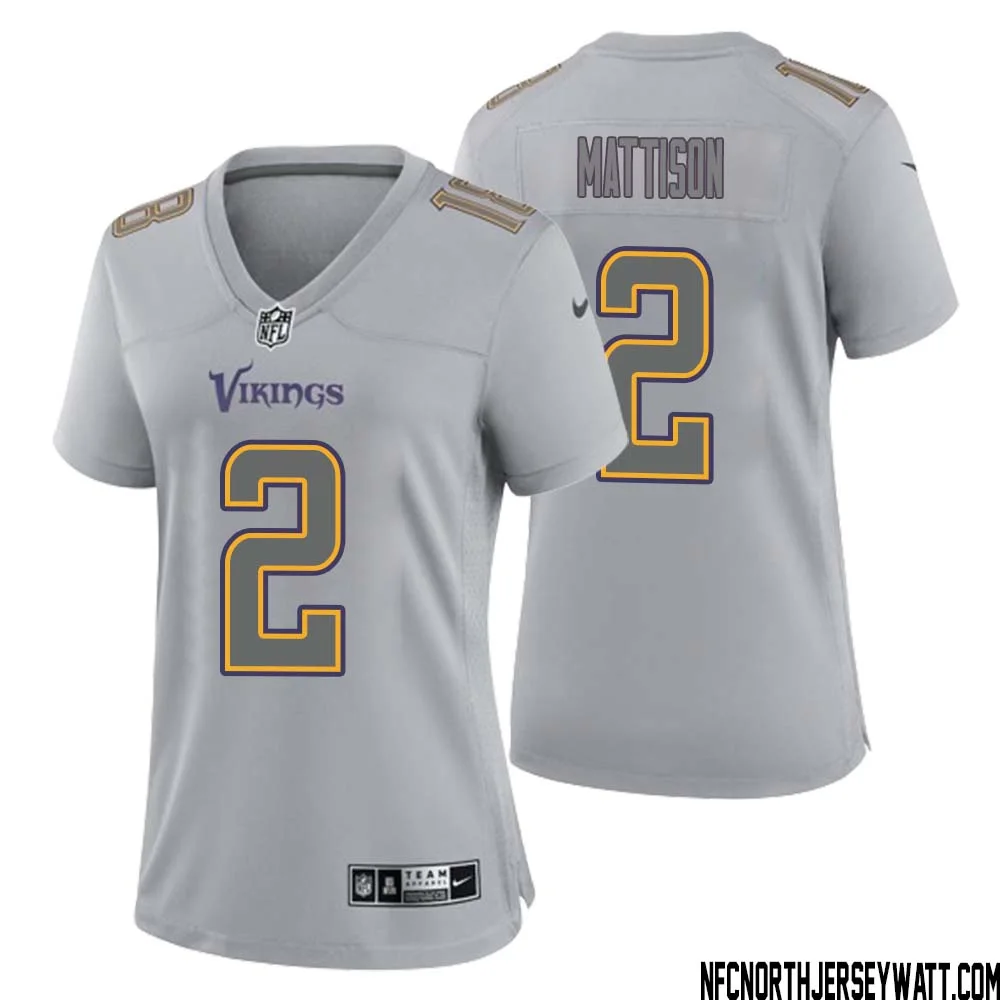 Alexander Mattison No 2 Women Gray Minnesota Vikings Atmosphere Fashion Game Jersey