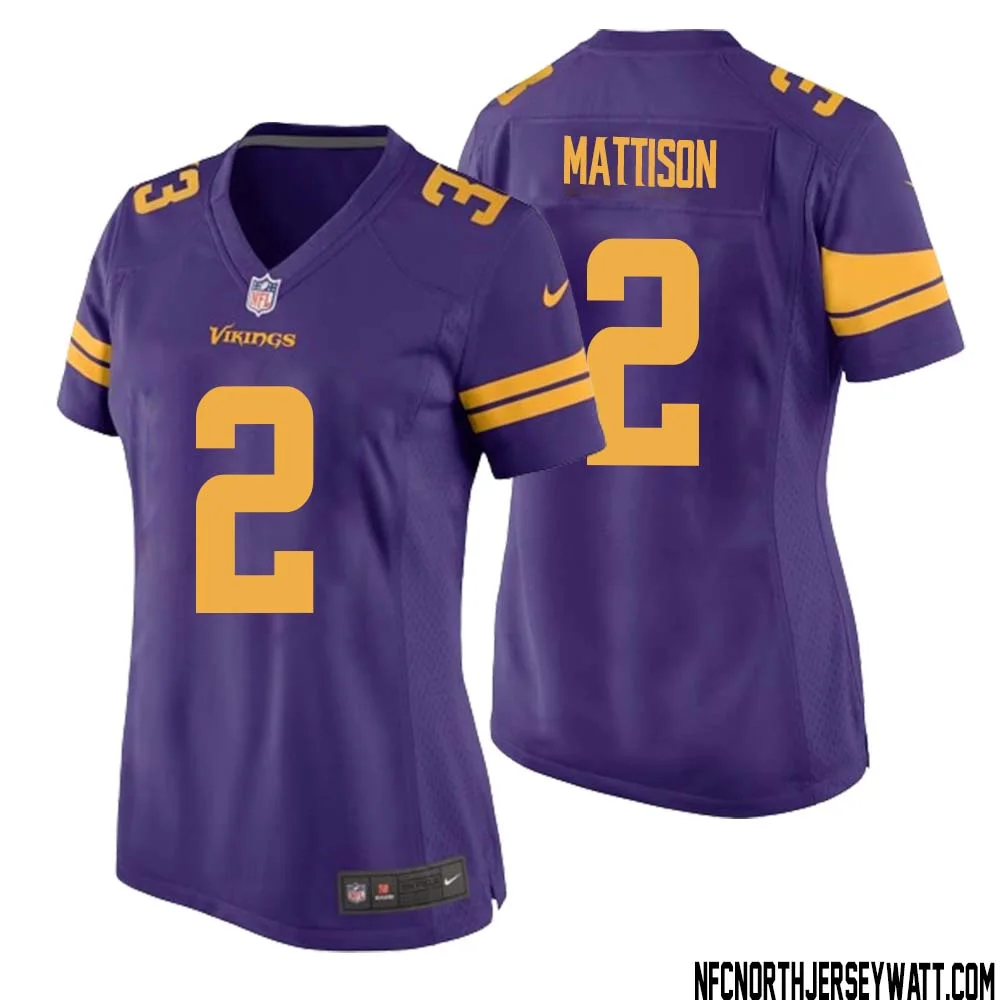 Alexander Mattison No 2 Women Purple Minnesota Vikings Alternate Game Jersey