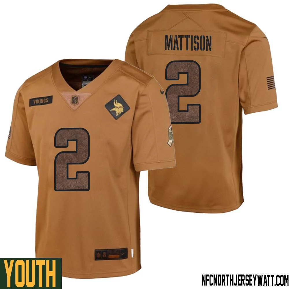 Alexander Mattison No 2 Youth Brown Minnesota Vikings 2023 Salute To Service Limited Jersey