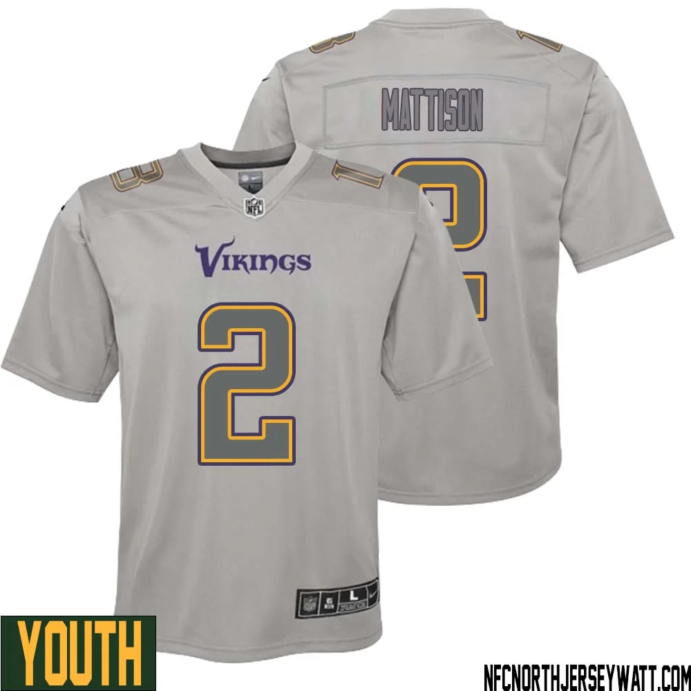 Alexander Mattison No 2 Youth Gray Minnesota Vikings Atmosphere Fashion Game Jersey