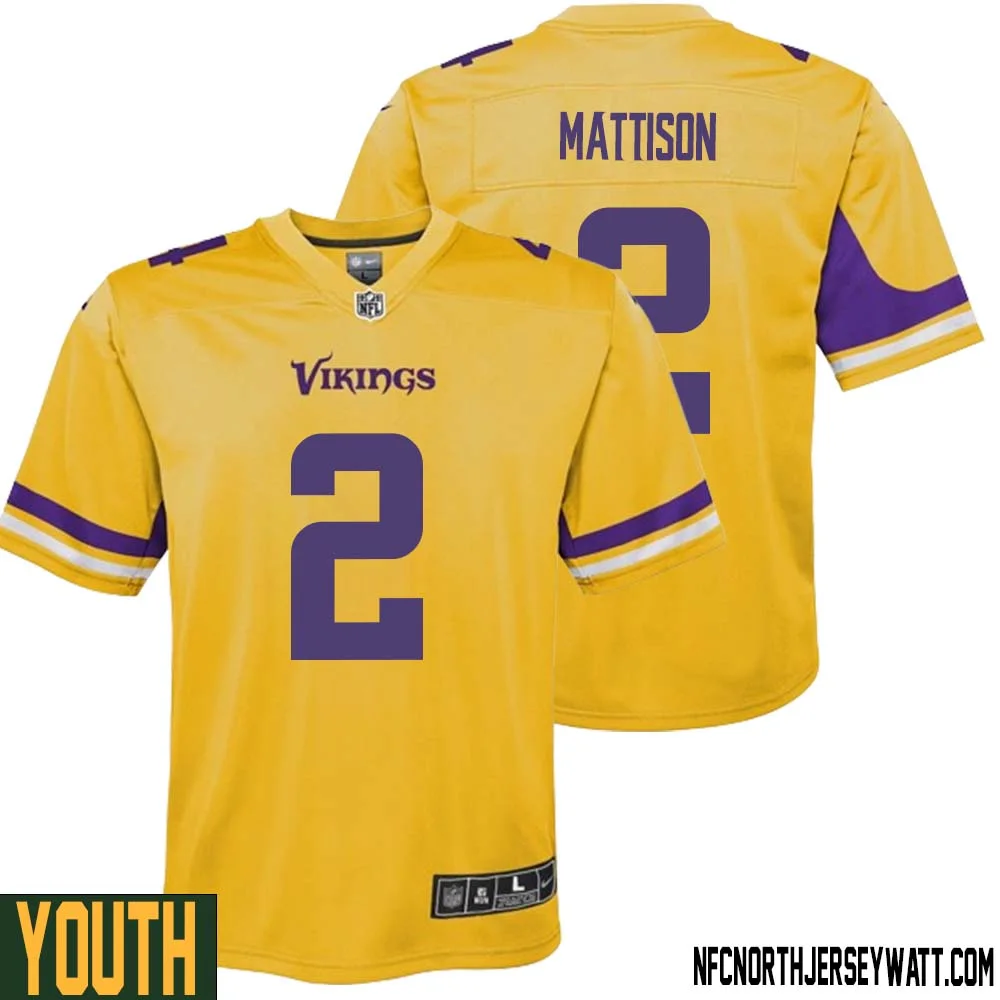 Alexander Mattison No 2 Youth Minnesota Vikings Gold Inverted Legend Jersey