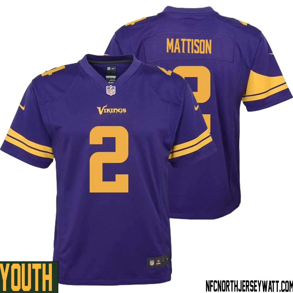 Alexander Mattison No 2 Youth Purple Minnesota Vikings Alternate Game Jersey 1