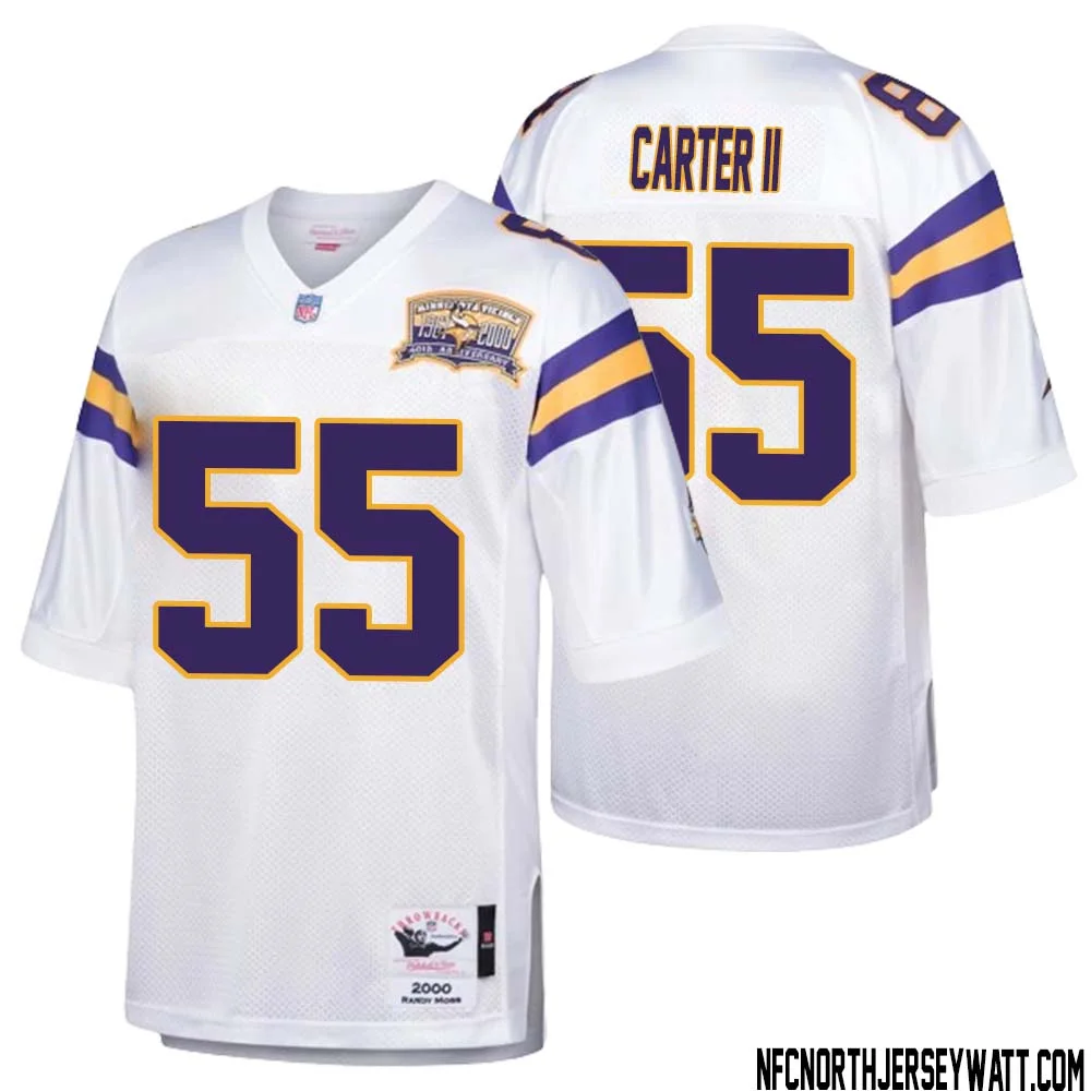Andre Carter II No 55 Men Mitchell Ness White Minnesota Vikings Authentic Throwback Retired Player Jersey