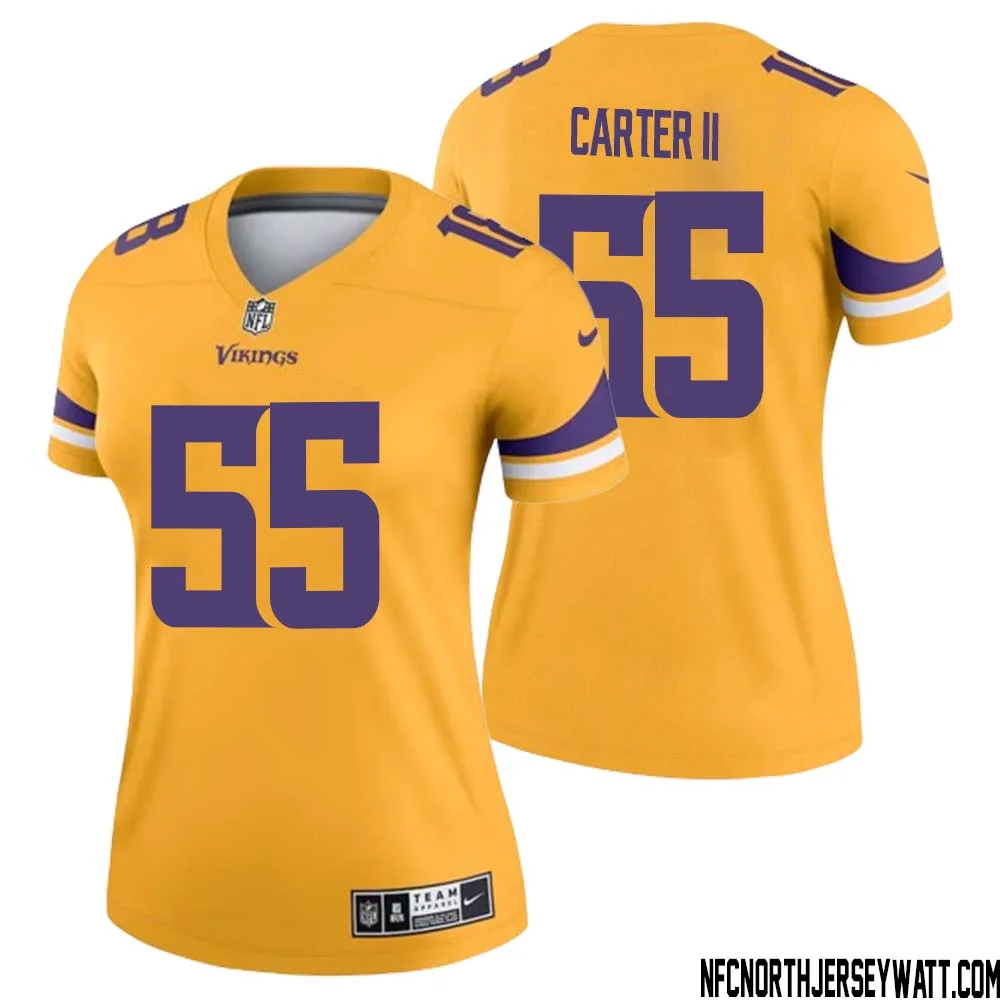 Andre Carter II No 55 Women Minnesota Vikings Gold Inverted Legend Jersey 1