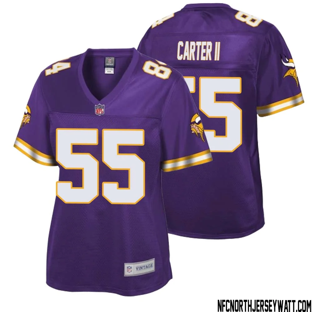 Andre Carter II No 55 Women NFL Pro Line Purple Minnesota Vikings Retired Player Replica Jersey