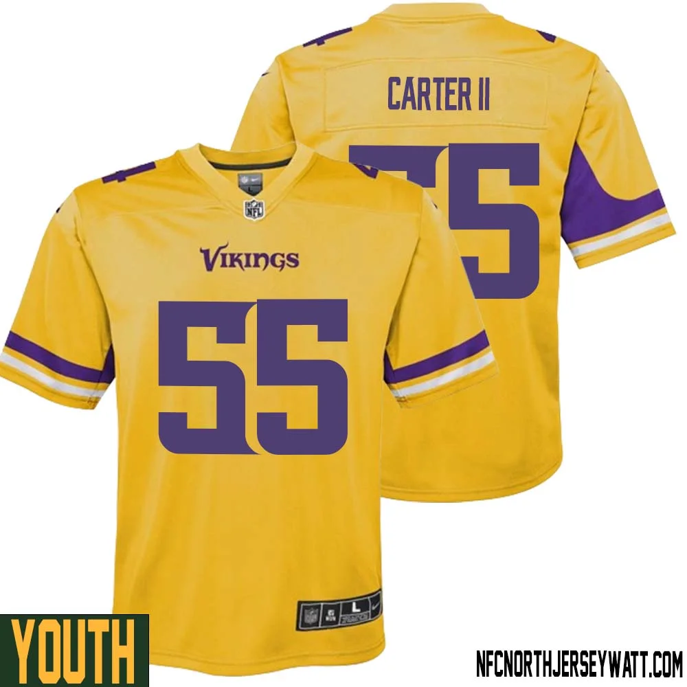 Andre Carter II No 55 Youth Minnesota Vikings Gold Inverted Legend Jersey 1