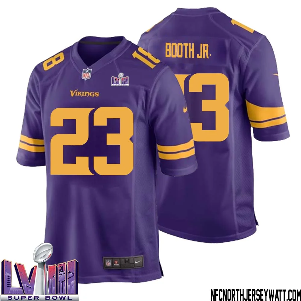 Andrew Booth Jr. No 23 Minnesota Vikings Super Bowl LVIII Alternate Game Jersey Purple for Men 1