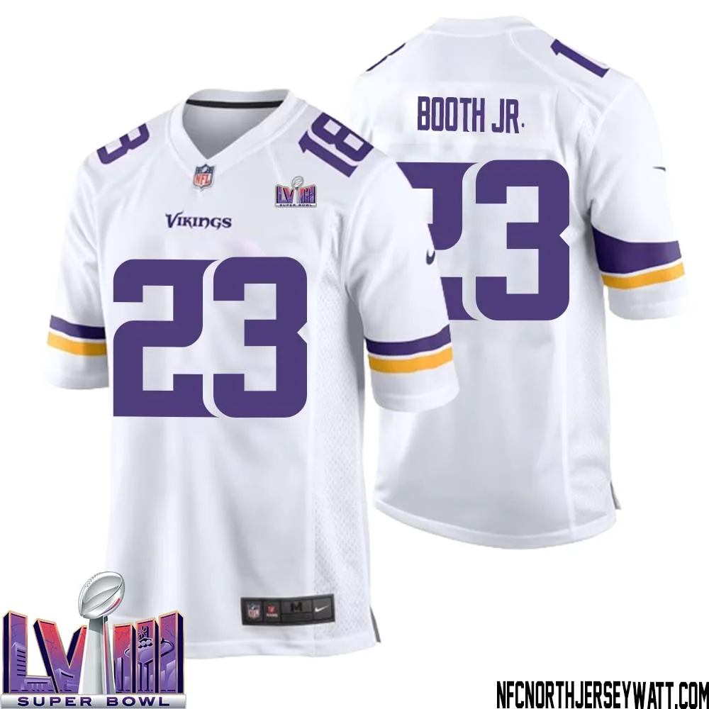 Andrew Booth Jr. No 23 Minnesota Vikings Super Bowl LVIII Away Game Jersey White for Men 1