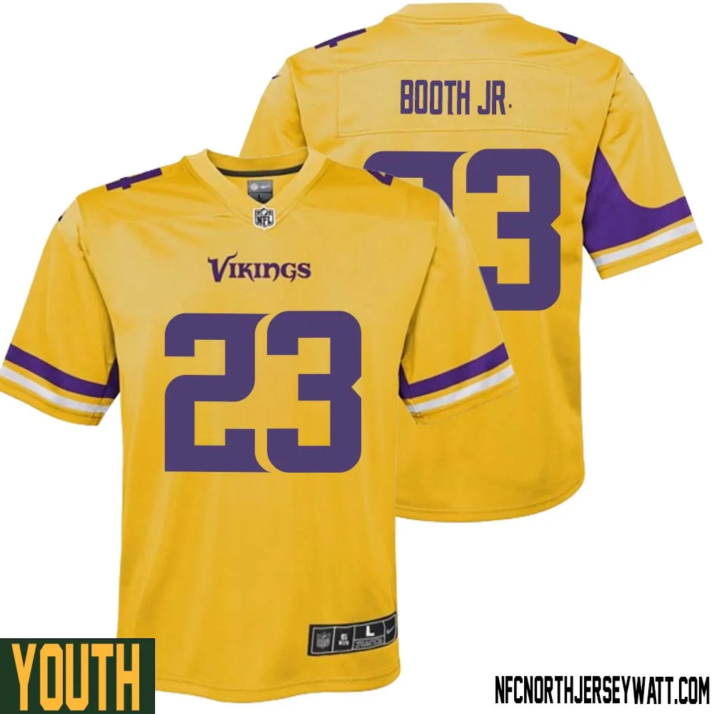 Andrew Booth Jr. No 23 Youth Minnesota Vikings Gold Inverted Legend Jersey 1