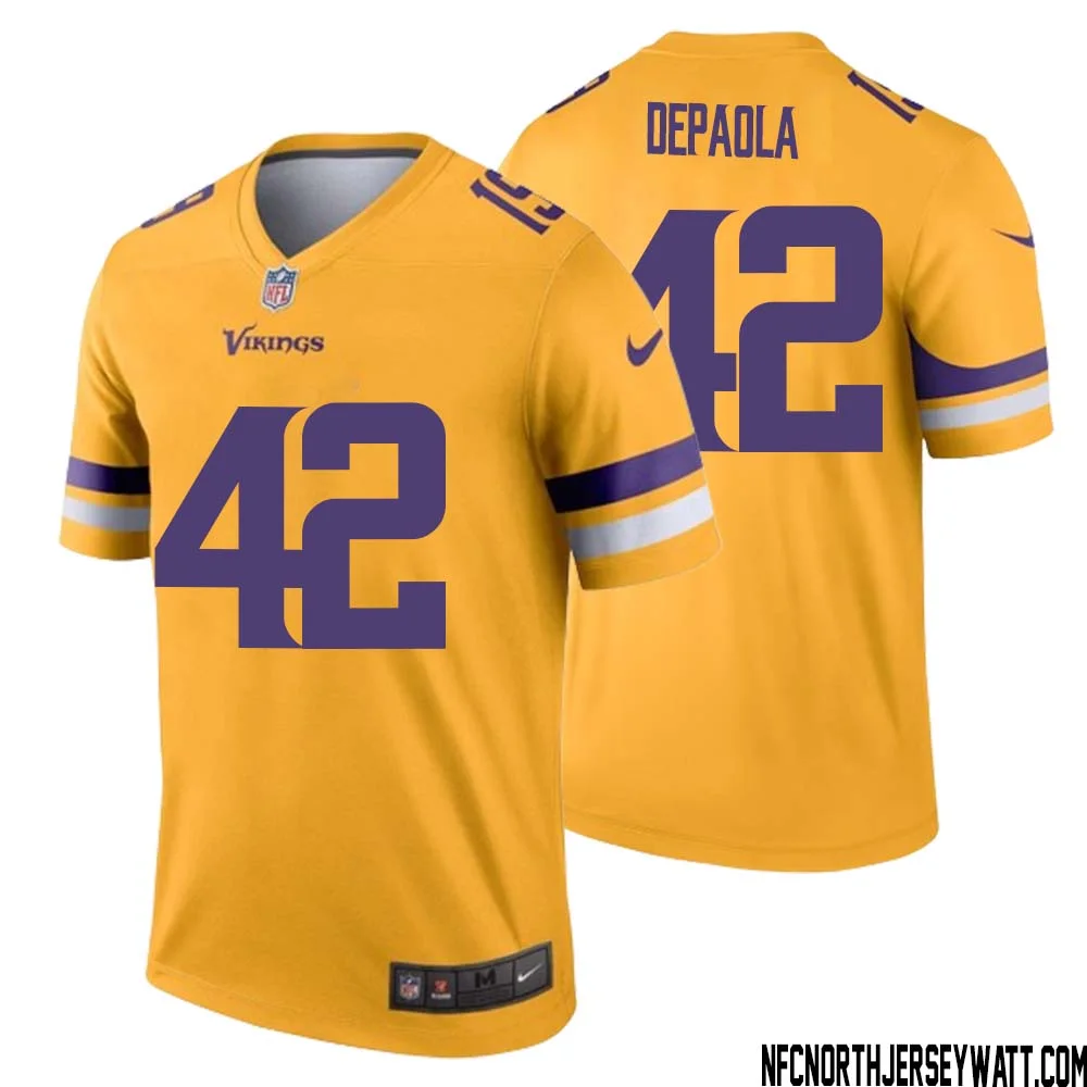 Andrew DePaola No 42 Men Minnesota Vikings Gold Inverted Legend Jersey