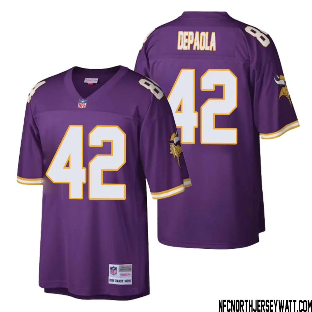 Andrew DePaola No 42 Men Mitchell Ness Purple Minnesota Vikings Retired Player Legacy Replica Jersey 1