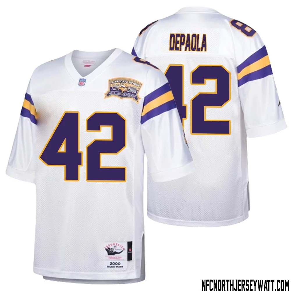 Andrew DePaola No 42 Men Mitchell Ness White Minnesota Vikings Authentic Throwback Retired Player Jersey 1