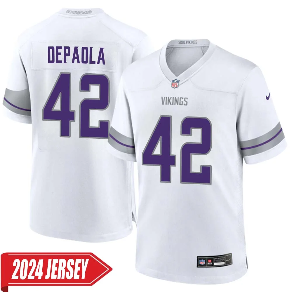 Andrew DePaola No 42 Men s Minnesota Vikings White Alternate Custom Game 2024 Jersey