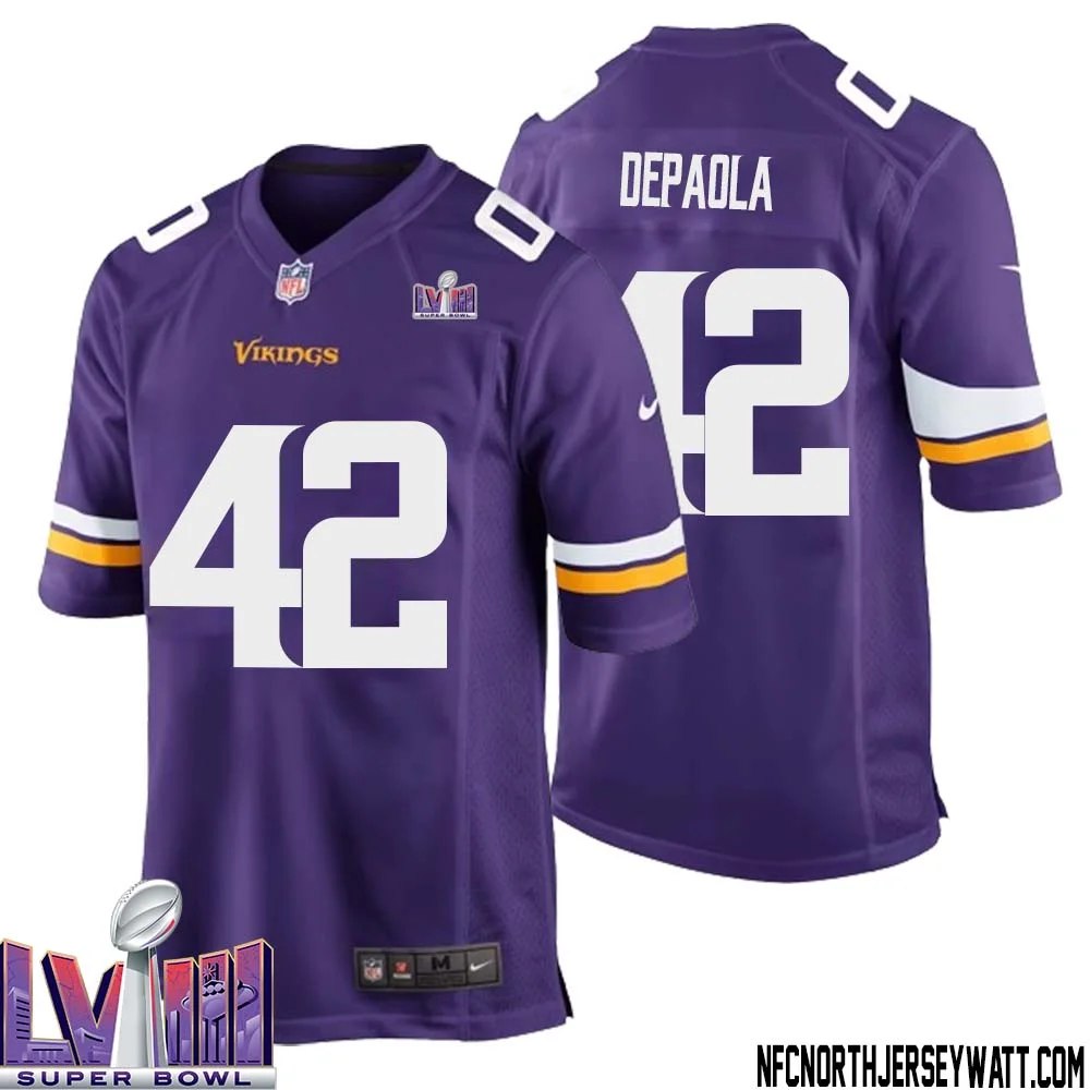 Andrew DePaola No 42 Minnesota Vikings Super Bowl LVIII Home Game Jersey Court Purple for Mens 1