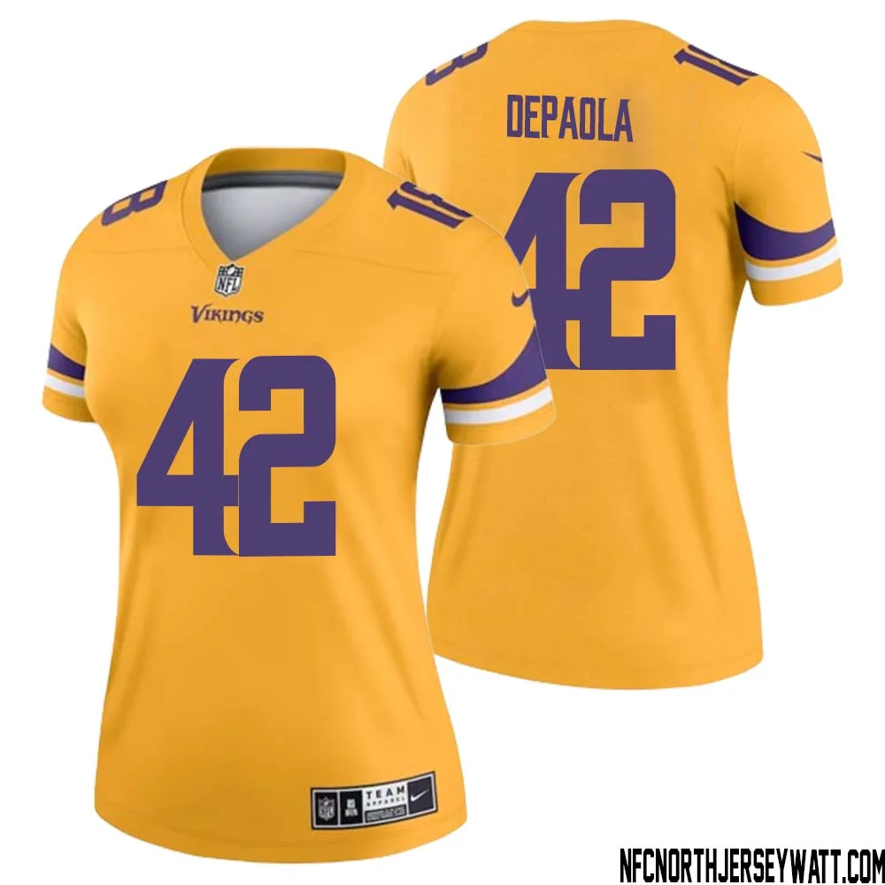 Andrew DePaola No 42 Women Minnesota Vikings Gold Inverted Legend Jersey
