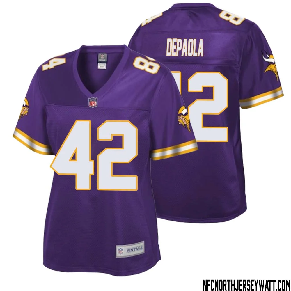Andrew DePaola No 42 Women NFL Pro Line Purple Minnesota Vikings Retired Player Replica Jersey 1