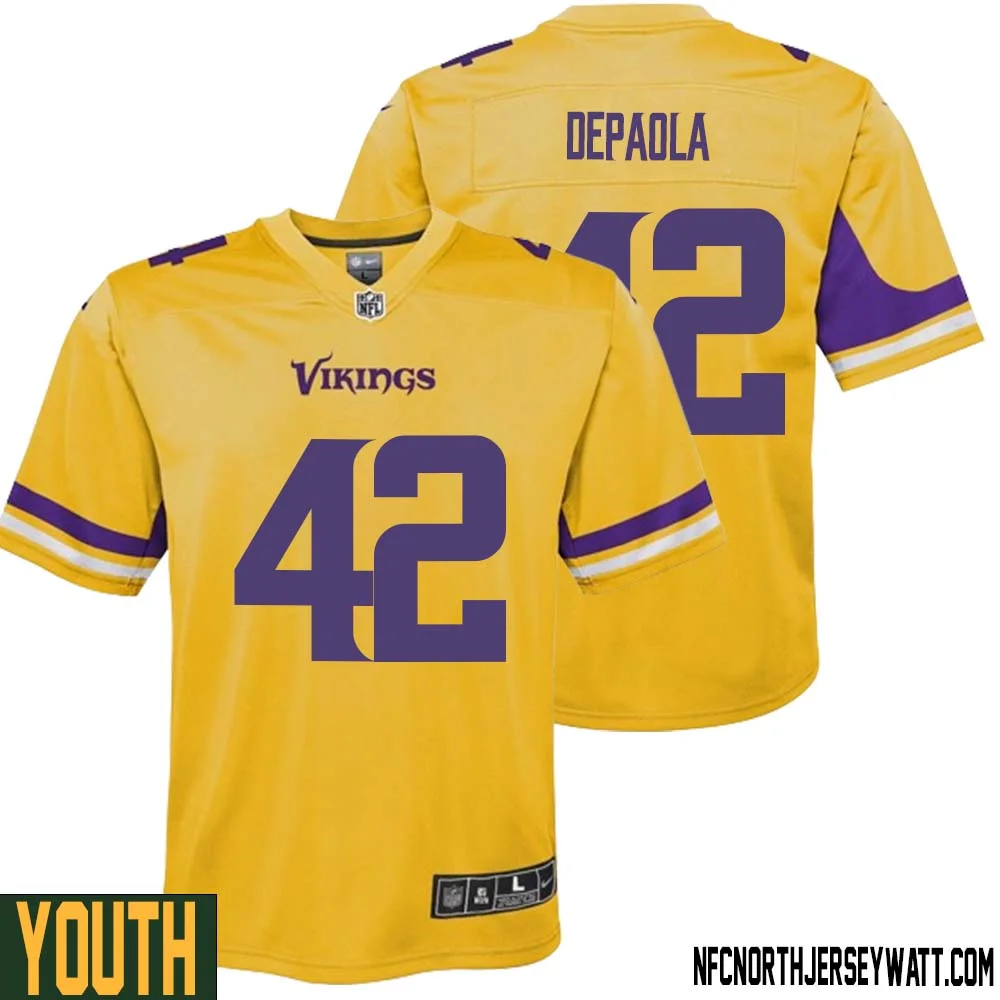 Andrew DePaola No 42 Youth Minnesota Vikings Gold Inverted Legend Jersey