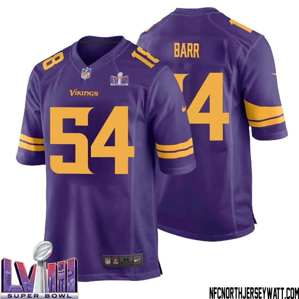 Anthony Barr No 54 Minnesota Vikings Super Bowl LVIII Alternate Game Jersey Purple for Men