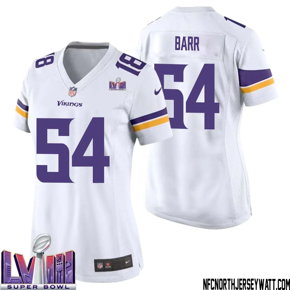 Anthony Barr No 54 Minnesota Vikings Super Bowl LVIII Away Game Jersey White for Women