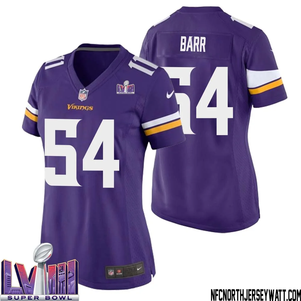 Anthony Barr No 54 Minnesota Vikings Super Bowl LVIII Home Game Jersey Court Purple for Women 1