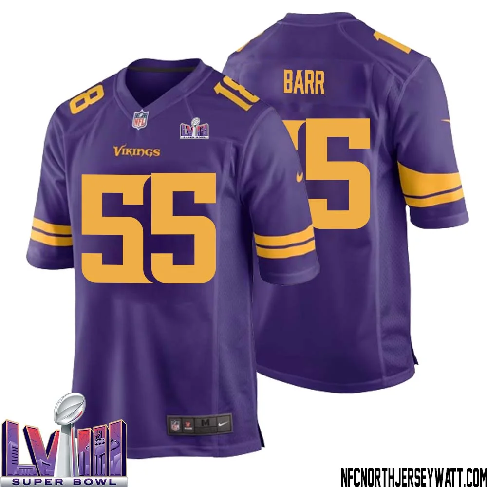 Anthony Barr No 55 Minnesota Vikings Super Bowl LVIII Alternate Game Jersey Purple for Men