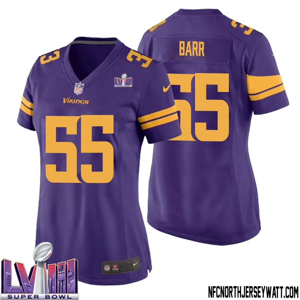 Anthony Barr No 55 Minnesota Vikings Super Bowl LVIII Alternate Game Jersey Purple for Women 1
