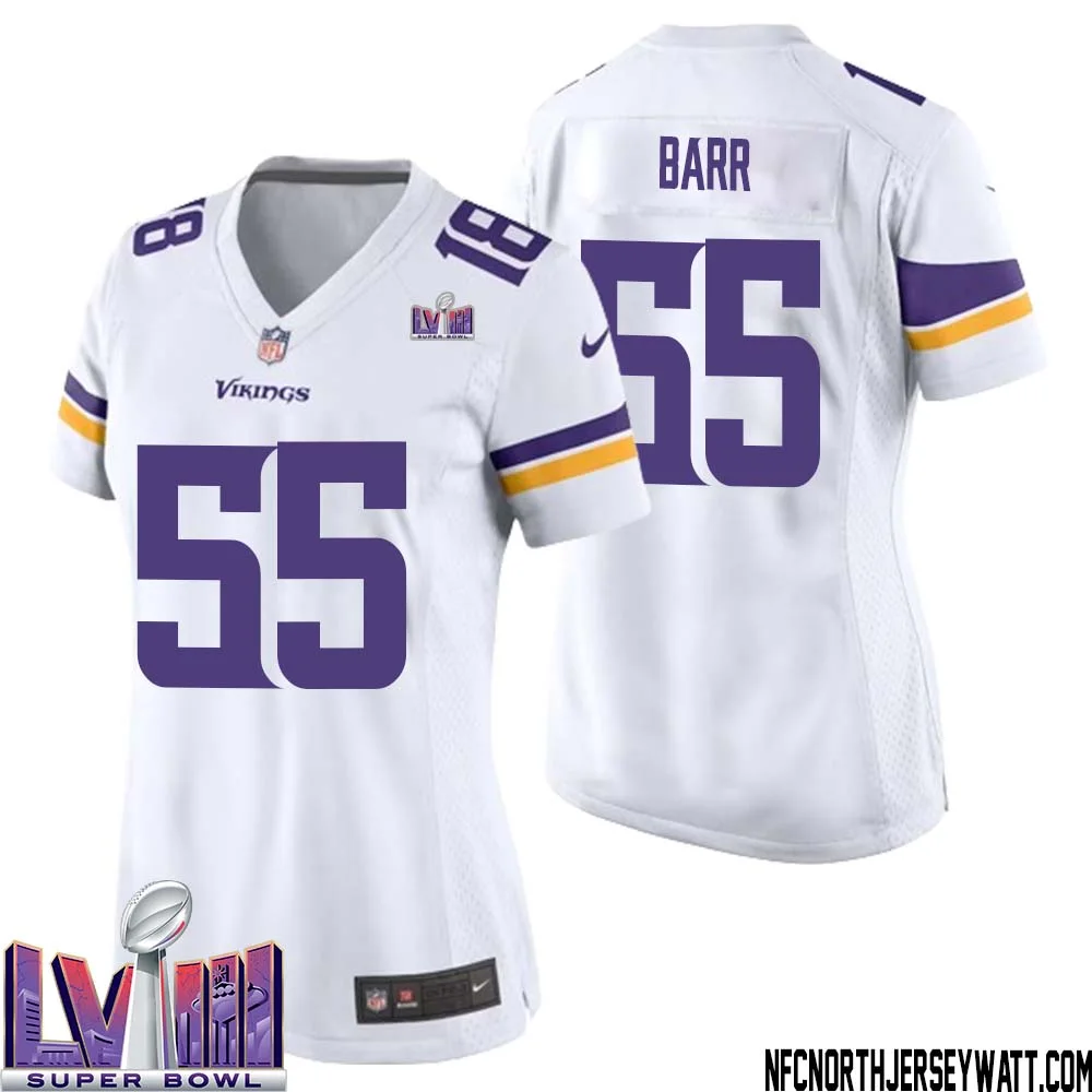 Anthony Barr No 55 Minnesota Vikings Super Bowl LVIII Away Game Jersey White for Women