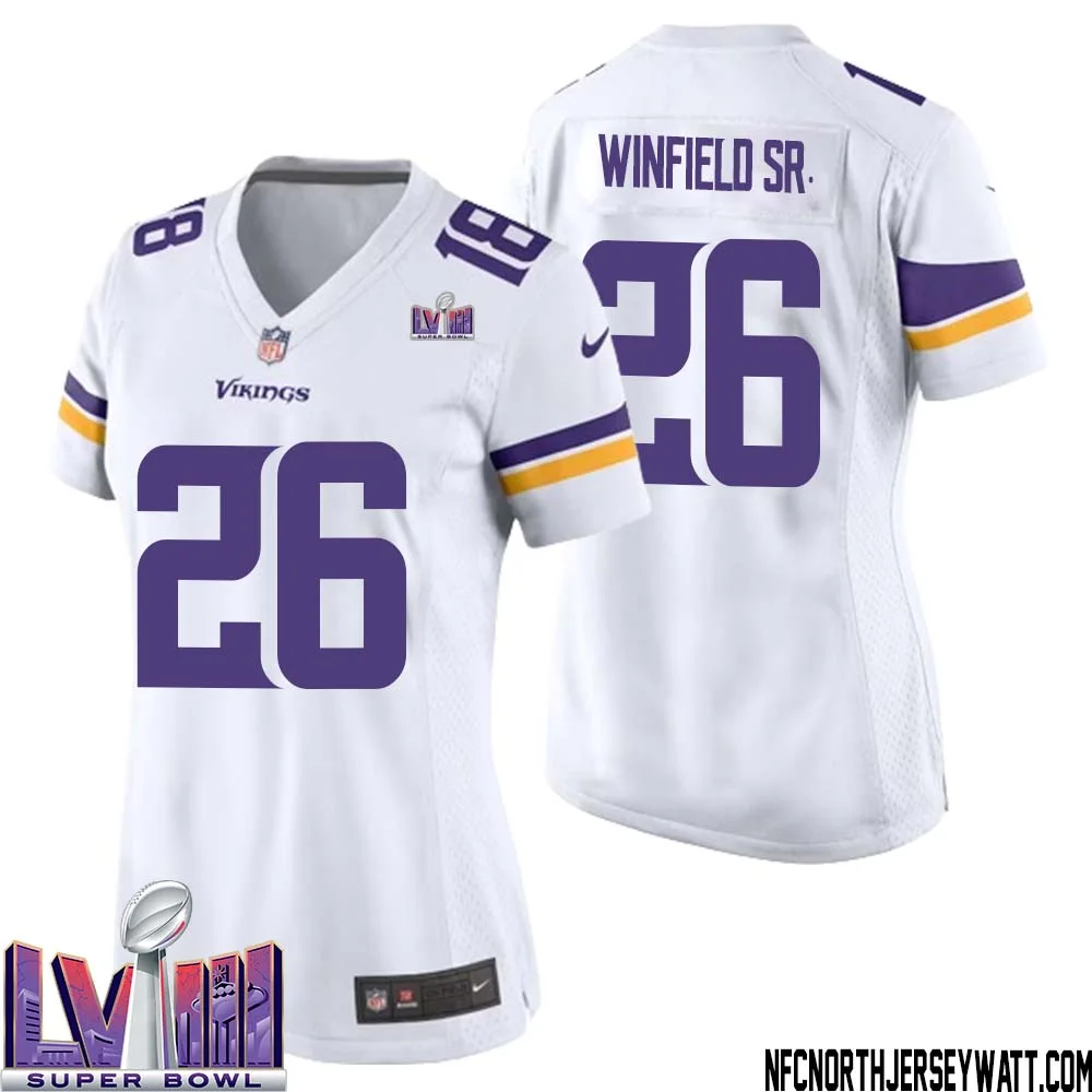 Antoine Winfield Sr. No 26 Minnesota Vikings Super Bowl LVIII Away Game Jersey White for Women 1