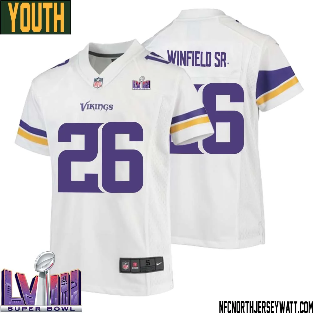 Antoine Winfield Sr. No 26 Minnesota Vikings Super Bowl LVIII Away Game Jersey White for Youth