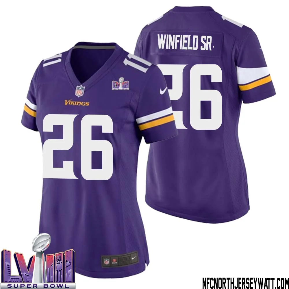 Antoine Winfield Sr. No 26 Minnesota Vikings Super Bowl LVIII Home Game Jersey Court Purple for Women