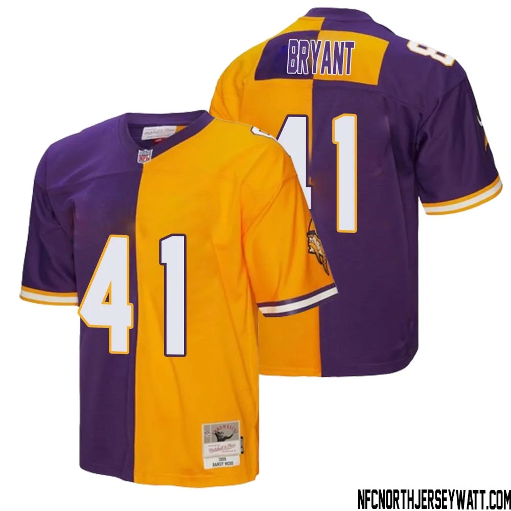 Austin Bryant No 41 Men Mitchell Ness Purple Gold Minnesota Vikings 1998 Split Legacy Replica Jersey 1