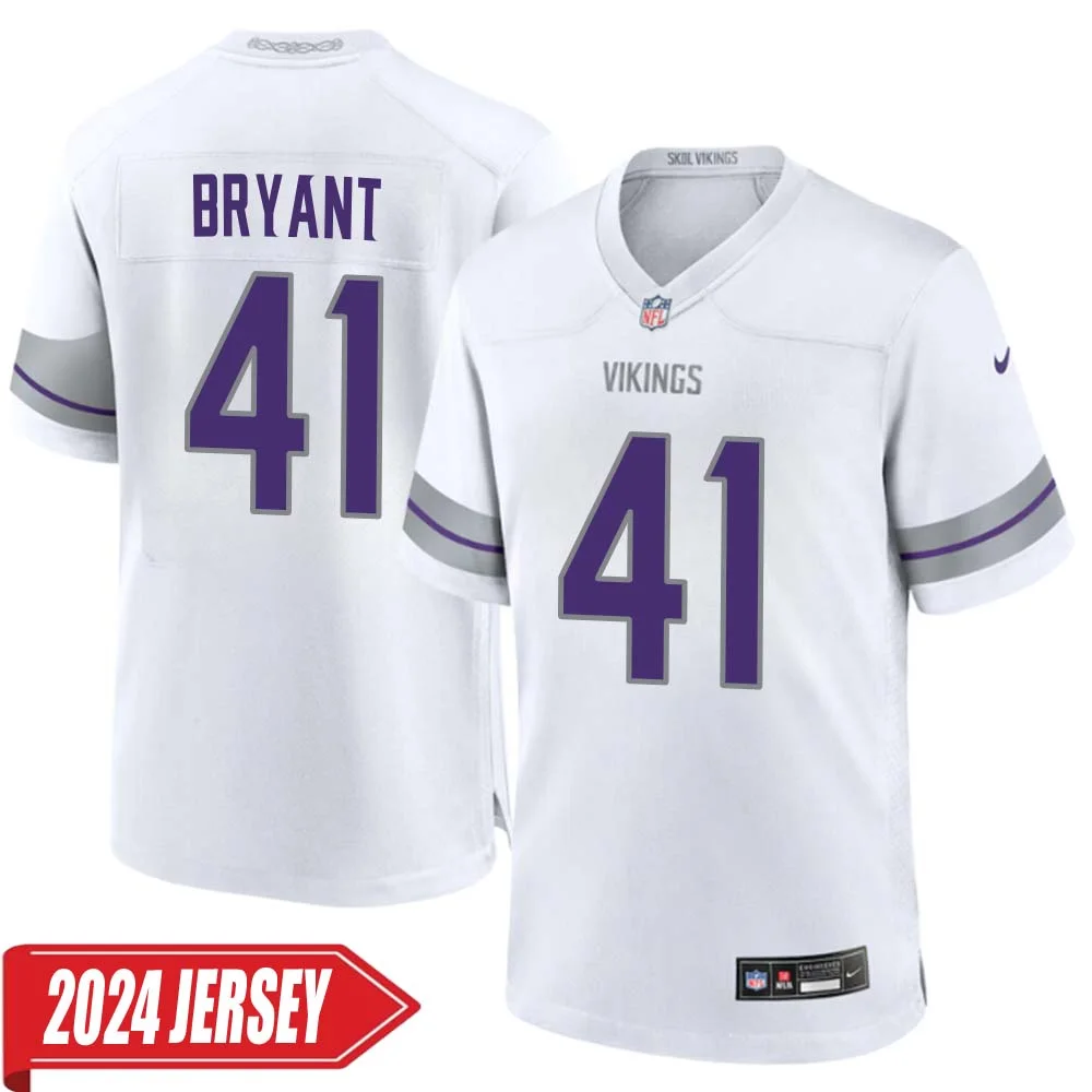 Austin Bryant No 41 Men s Minnesota Vikings White Alternate Custom Game 2024 Jersey