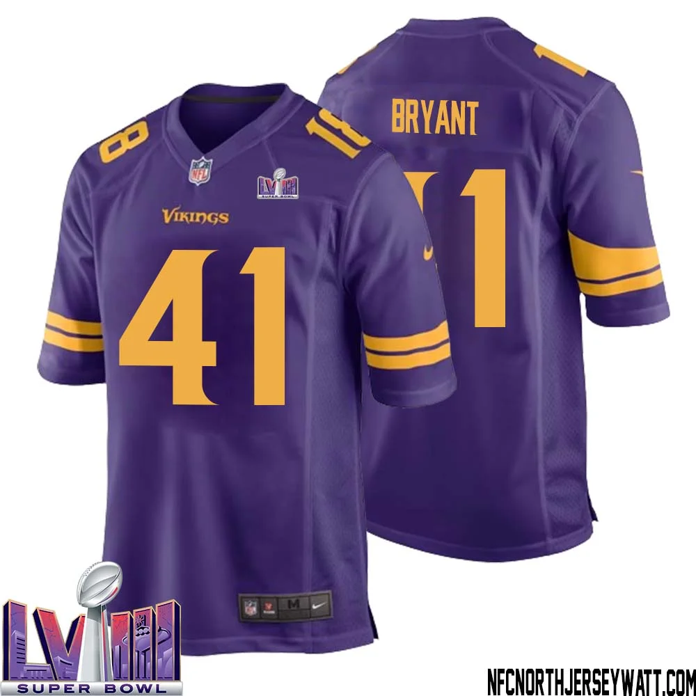 Austin Bryant No 41 Minnesota Vikings Super Bowl LVIII Alternate Game Jersey Purple for Men