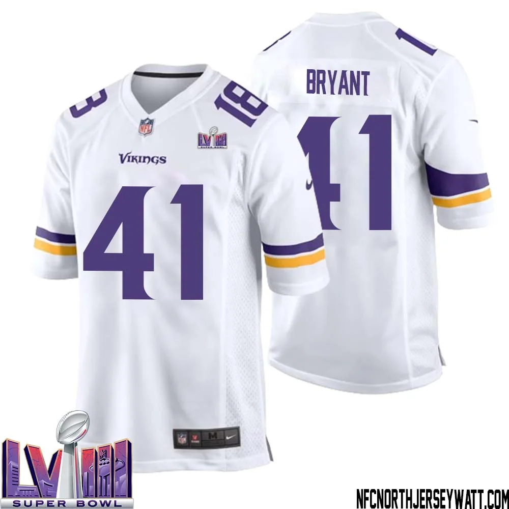 Austin Bryant No 41 Minnesota Vikings Super Bowl LVIII Away Game Jersey White for Men