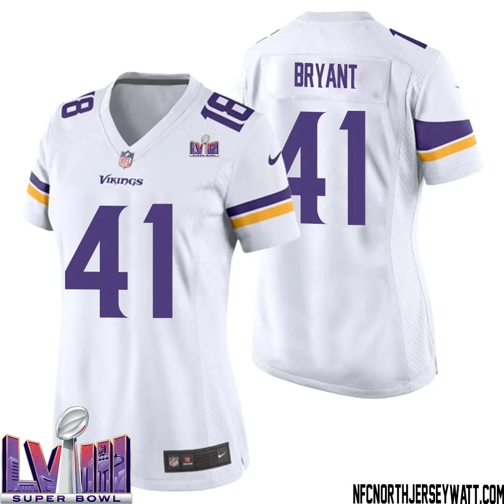 Austin Bryant No 41 Minnesota Vikings Super Bowl LVIII Away Game Jersey White for Women 1