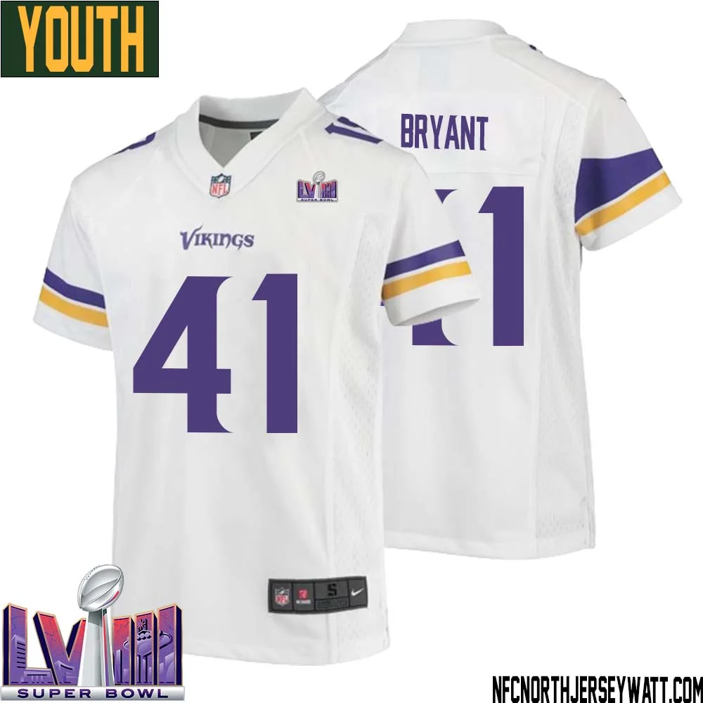 Austin Bryant No 41 Minnesota Vikings Super Bowl LVIII Away Game Jersey White for Youth 1